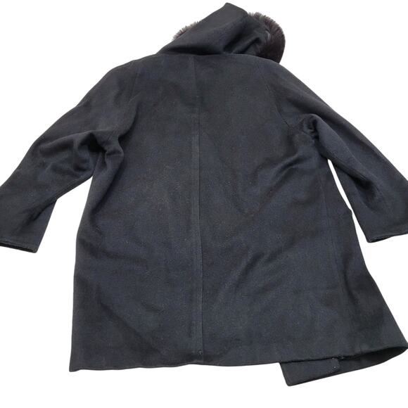 Vintage ILGWU real fox fur trim trench coat peacoat jacket wool - Picture 8 of 15